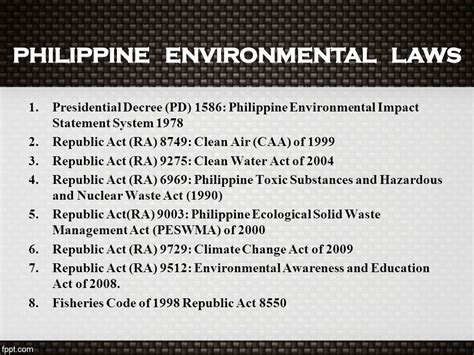 PHILIPPINE ENVIRONMENT LAWS .